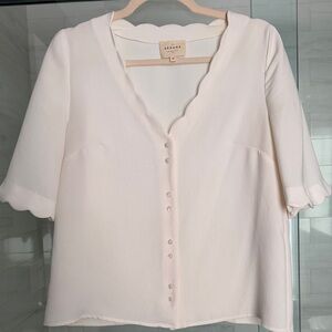 Sezane Cream Scalloped Button-Down Blouse